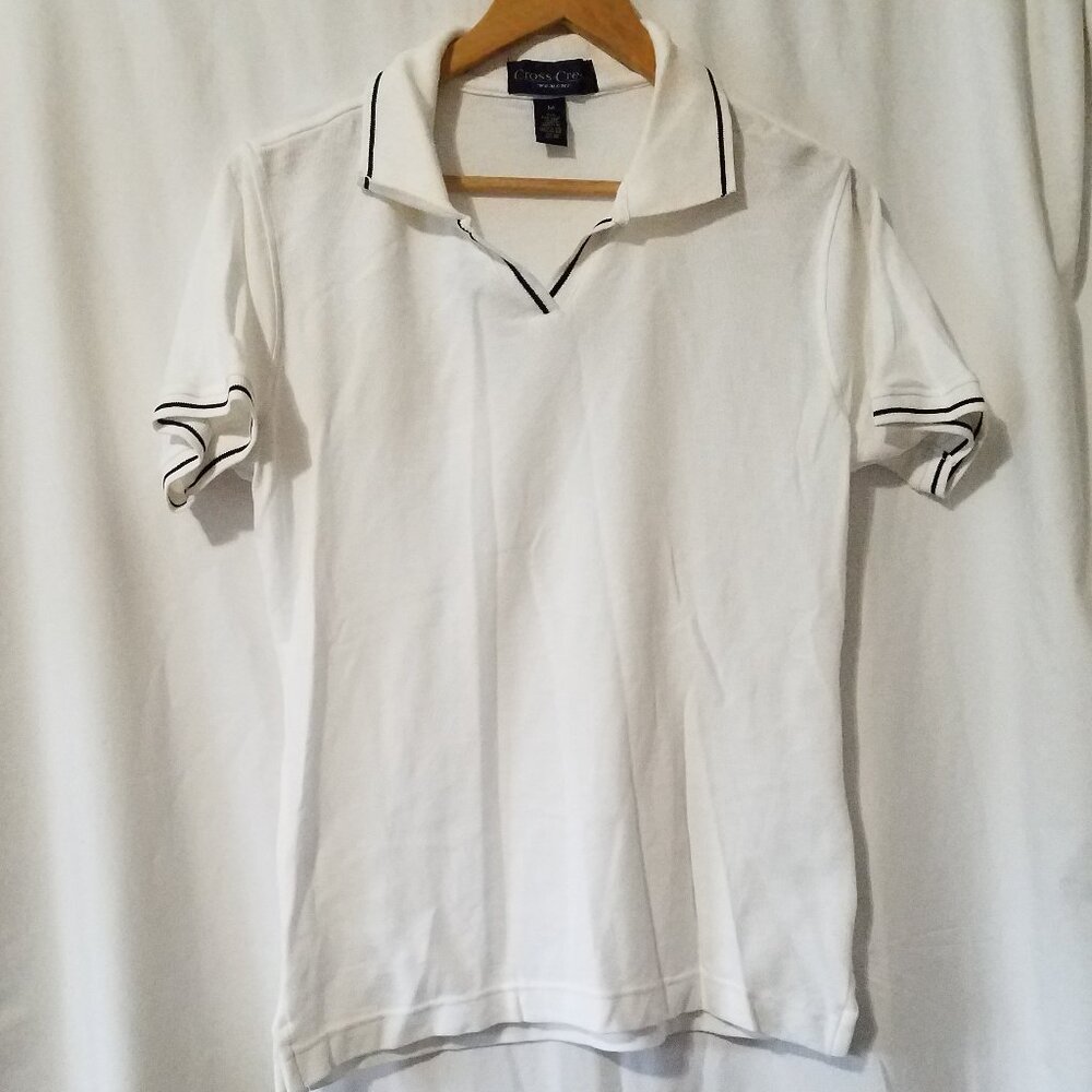 “Cross Creek Women’s Size M White Collared V-Neck Pullover Shirt Vintage NWOT”